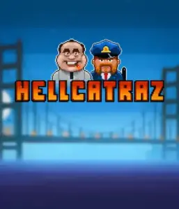 Explore the thrilling world of the Hellcatraz game by Relax Gaming, featuring a cartoonish prisoner and a guard with the infamous Alcatraz prison and San Francisco skyline in the background. This graphic depicts the adventure and mischief of an escape-themed game, ideal for those who enjoy playful themes, delivering a nostalgic adventure. 